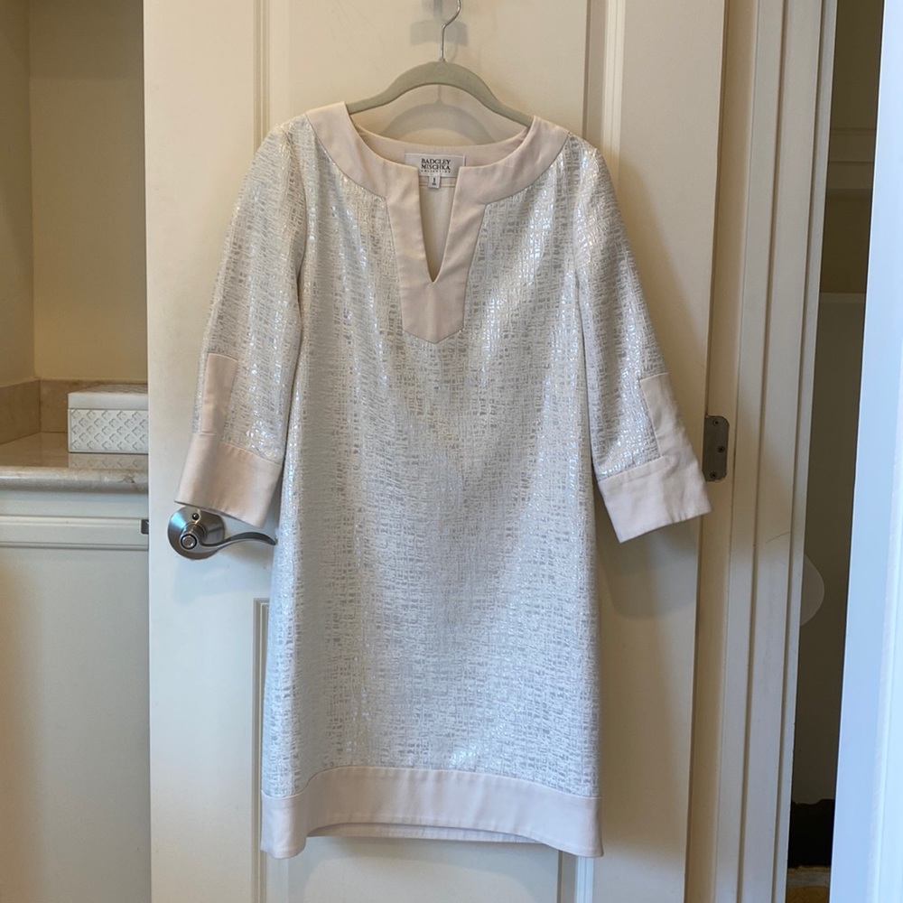 Badgley Mischka silver and cream shift dress Size S